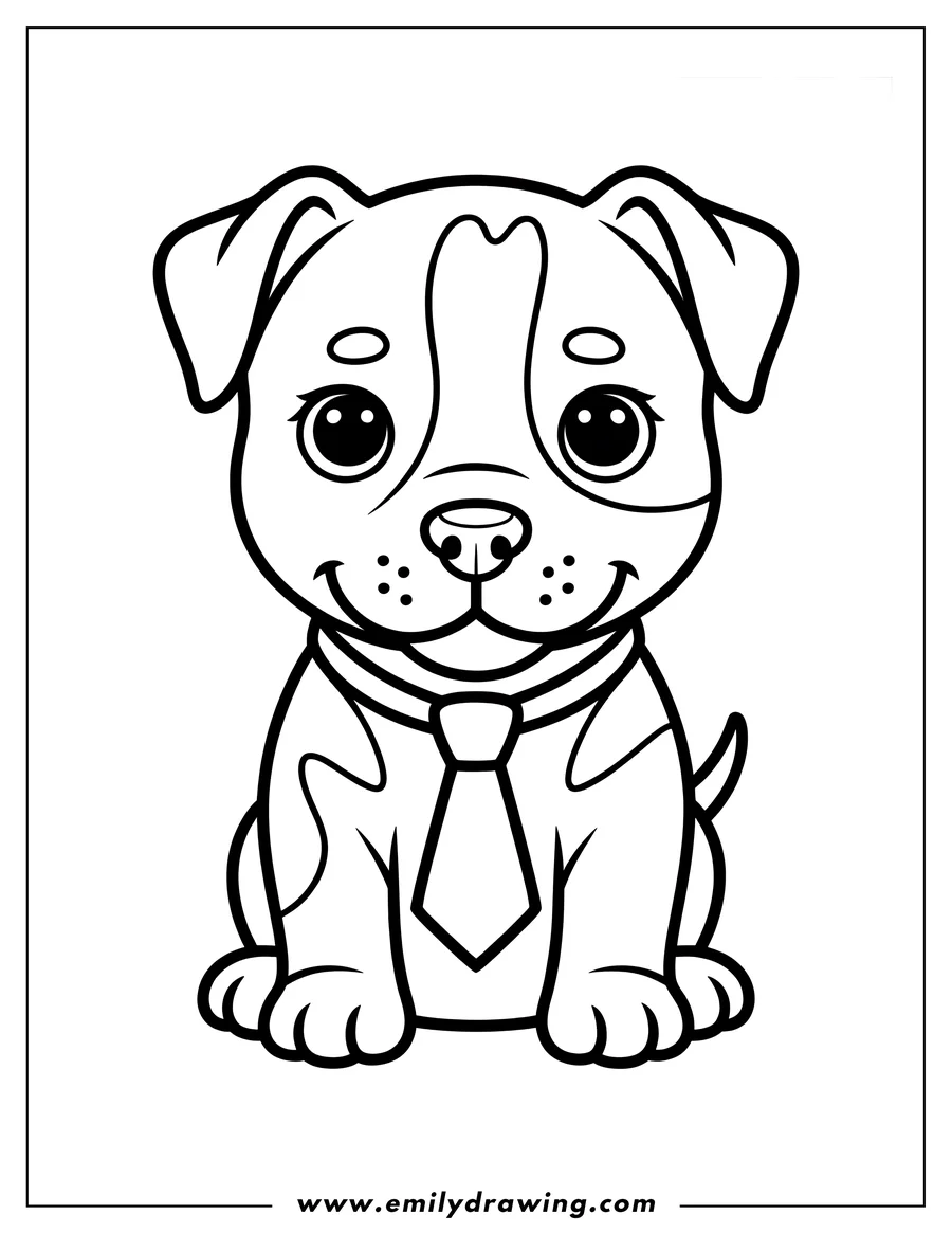 Outline of a pitbull puppy wearing a tie