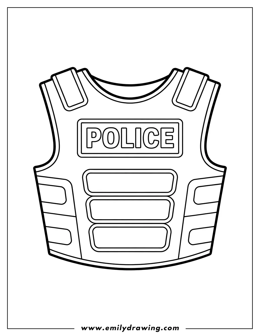 Line art of a police vest with the word POLICE on the chest.