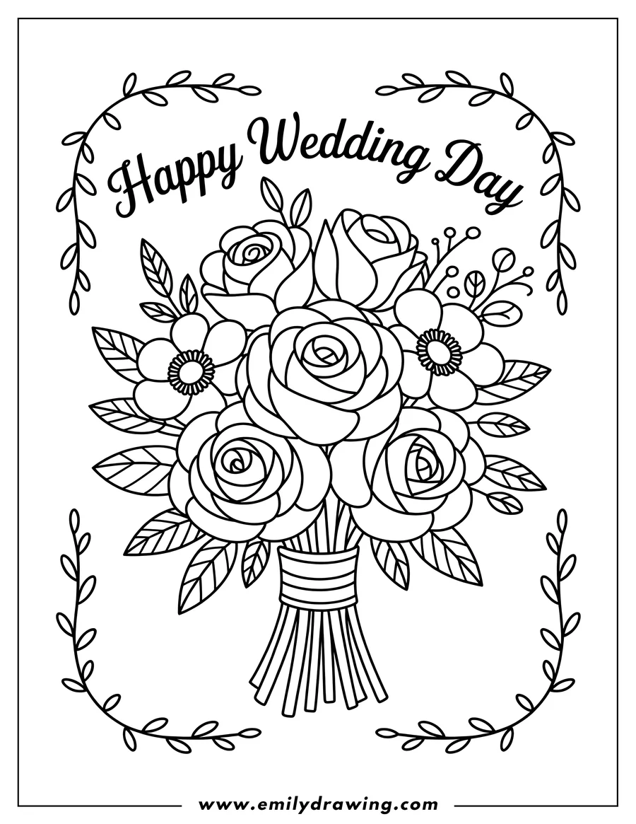 Outline of a tied bouquet of roses and other flowers.