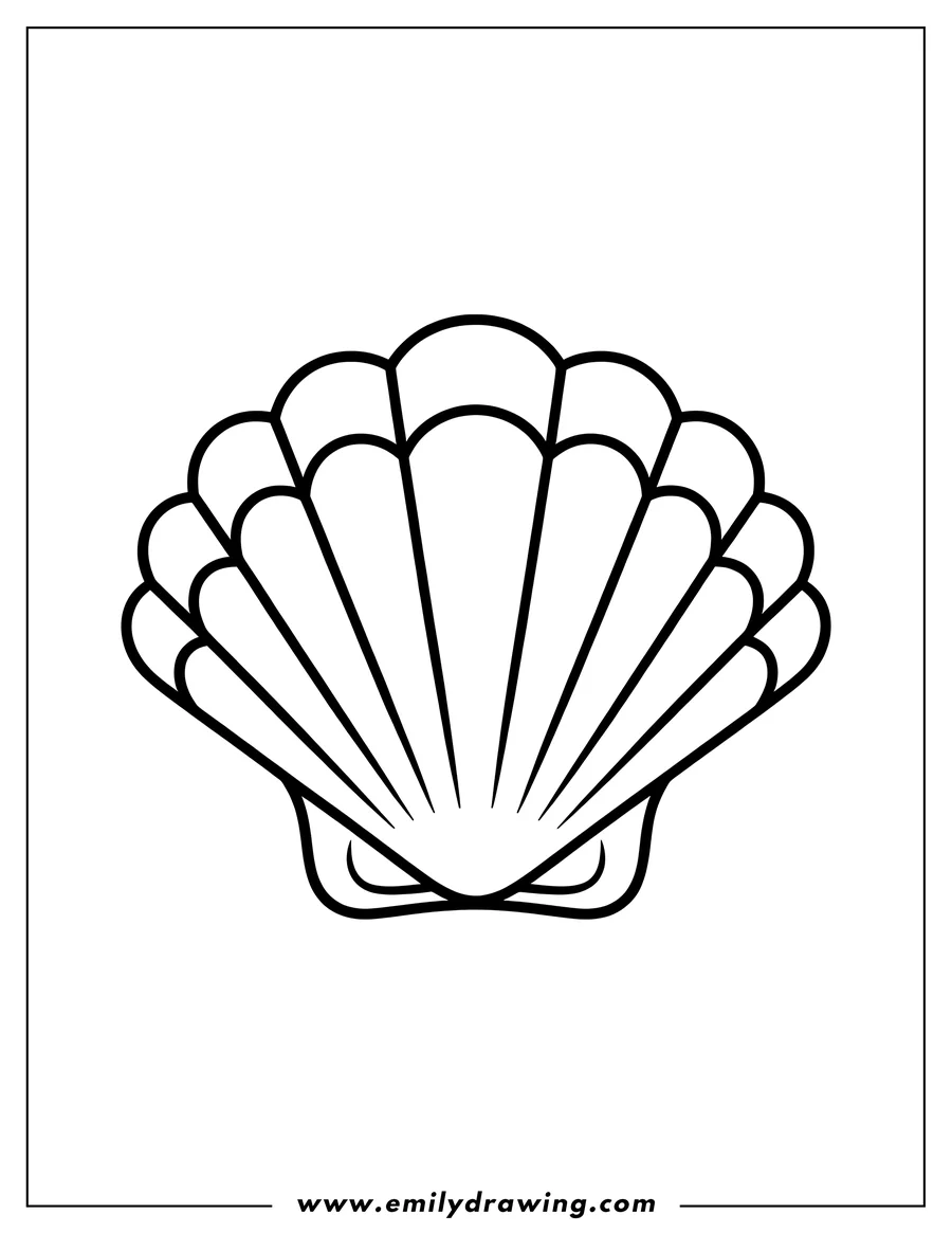Simple outline of a scallop seashell.