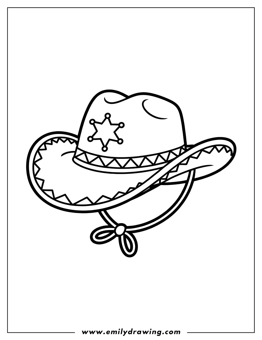 Line art of a sheriff's hat with a star badge and decorative trim.