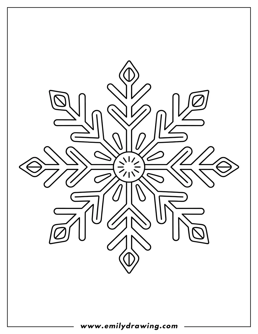 Simple outline of a six-pointed snowflake.