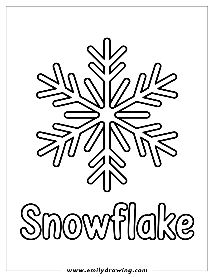 Simple outline of a six-pointed snowflake crystal.