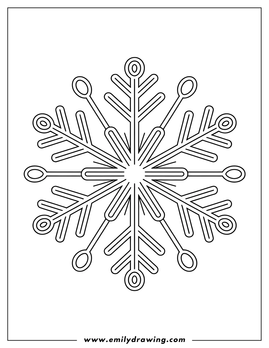 Outline of a snowflake with a detailed, symmetrical pattern.