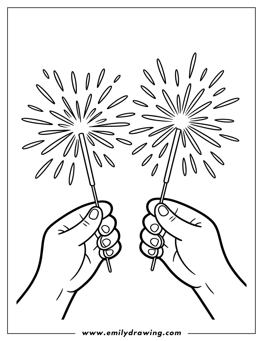 Two hands each holding a lit sparkler, emitting small bursts of light.