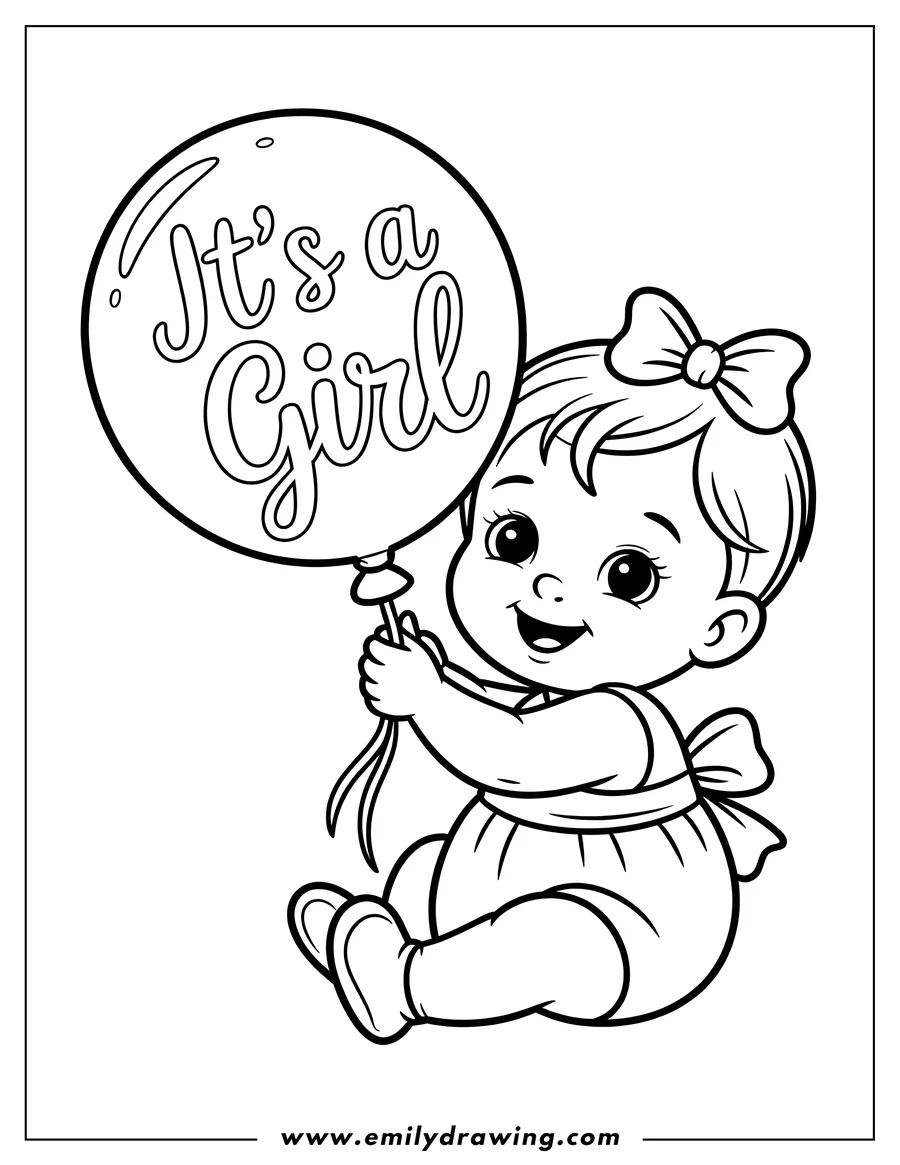 Outline of a baby girl sitting and holding an