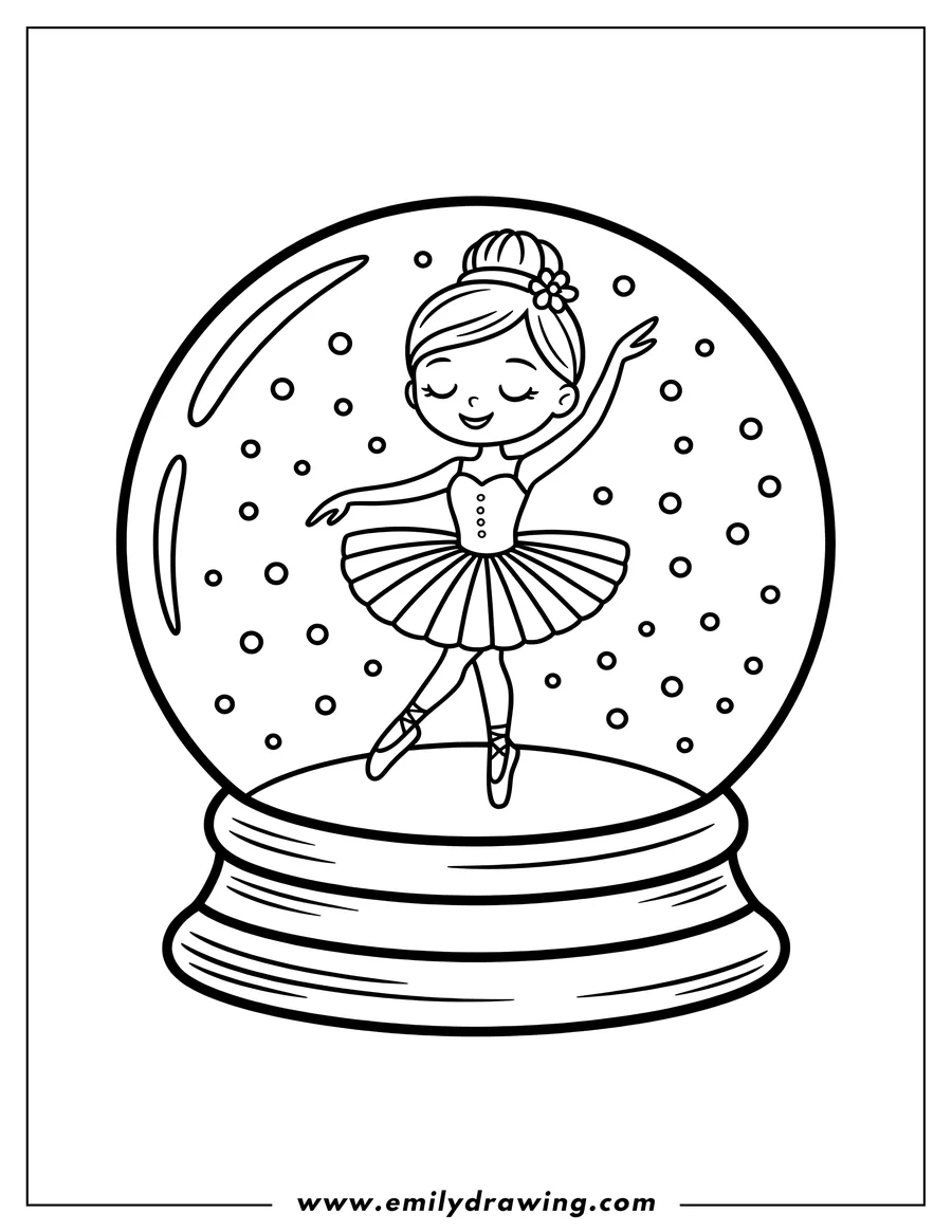 Outline of a ballerina dancing inside a snow globe.