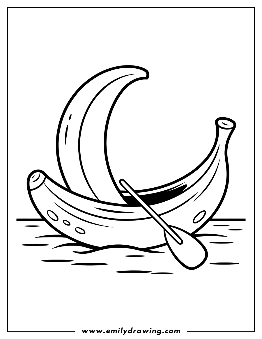 Outline of a banana boat floating on water with a paddle