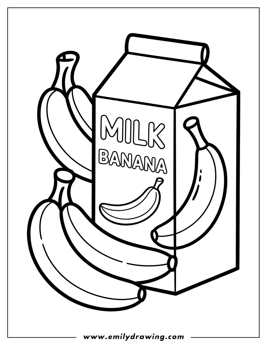Line art of bananas and a banana milk carton.