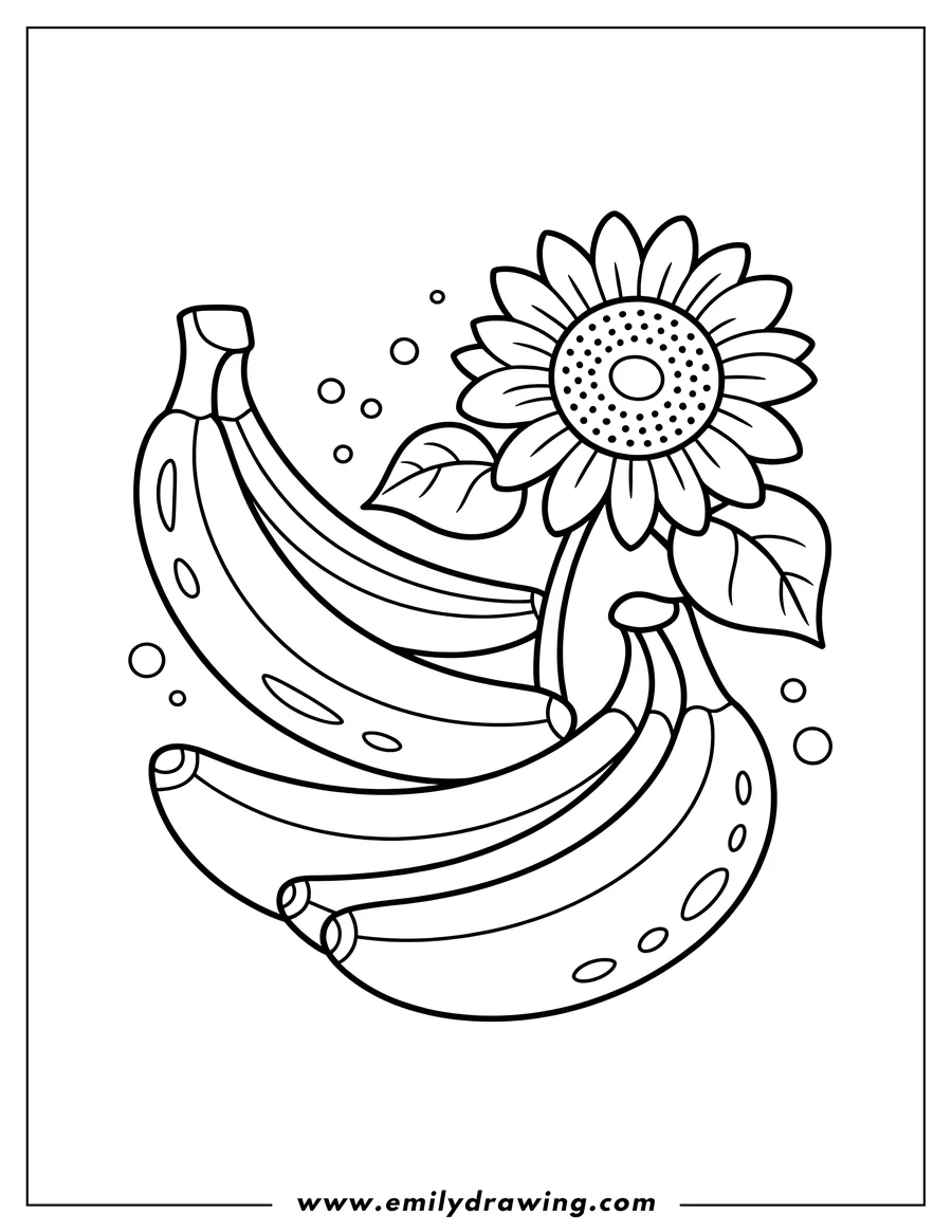 Outline of a bunch of bananas with a sunflower