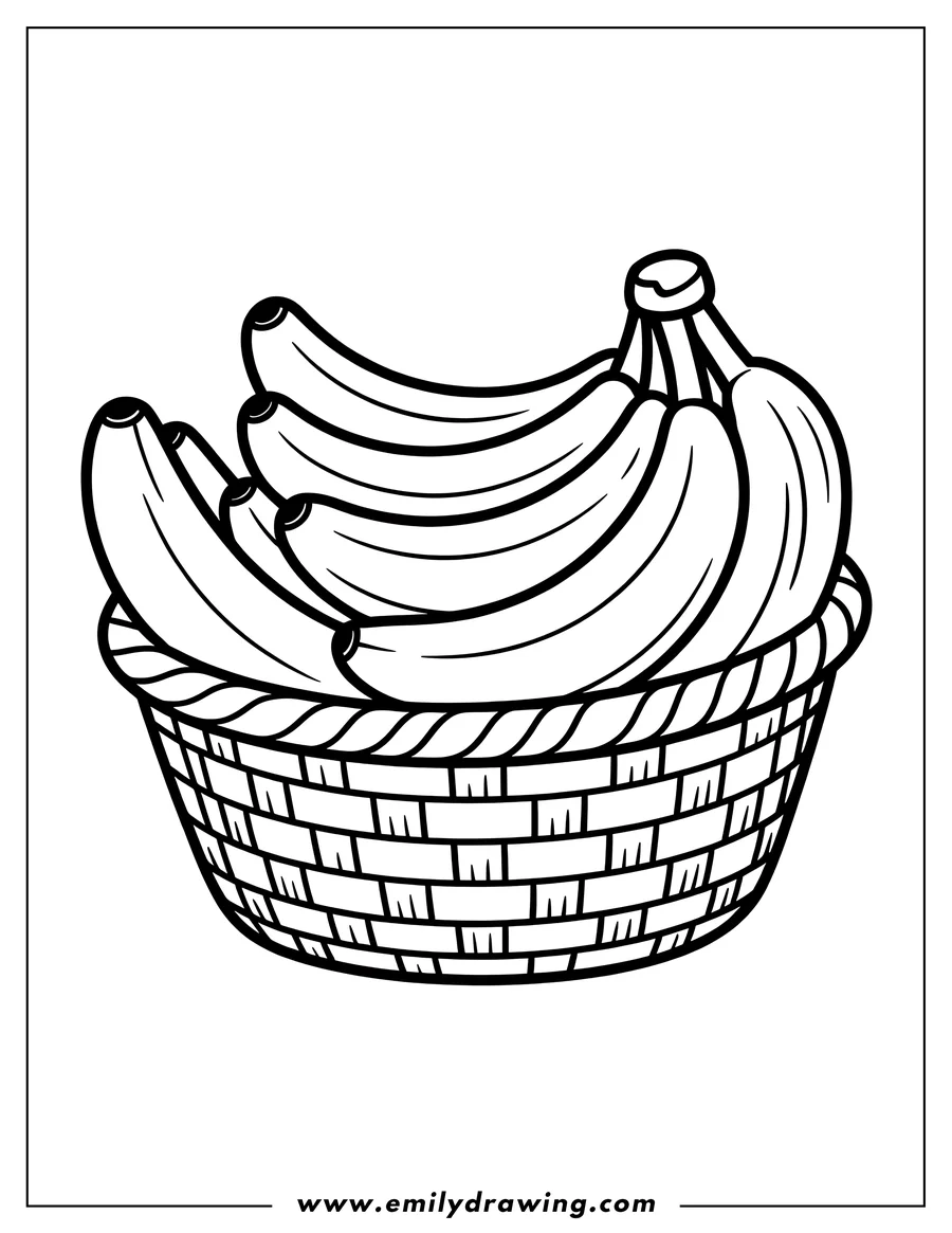 Outline of bananas in a woven basket. Perfect for a fruity coloring activity.