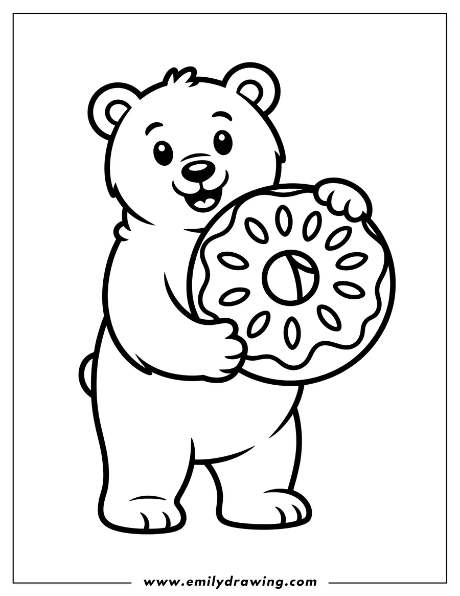 Outline of a bear holding a large donut with sprinkles