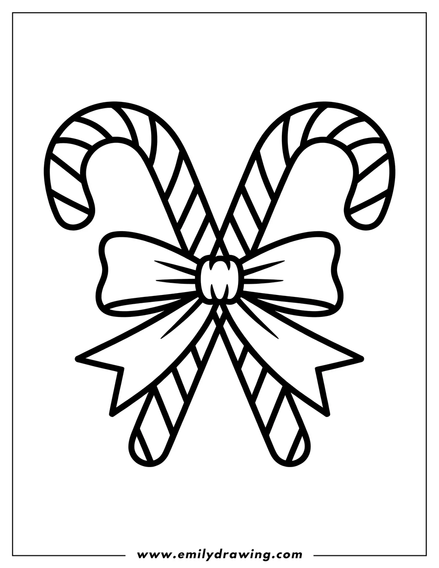 Outline of two candy canes tied together with a bow.