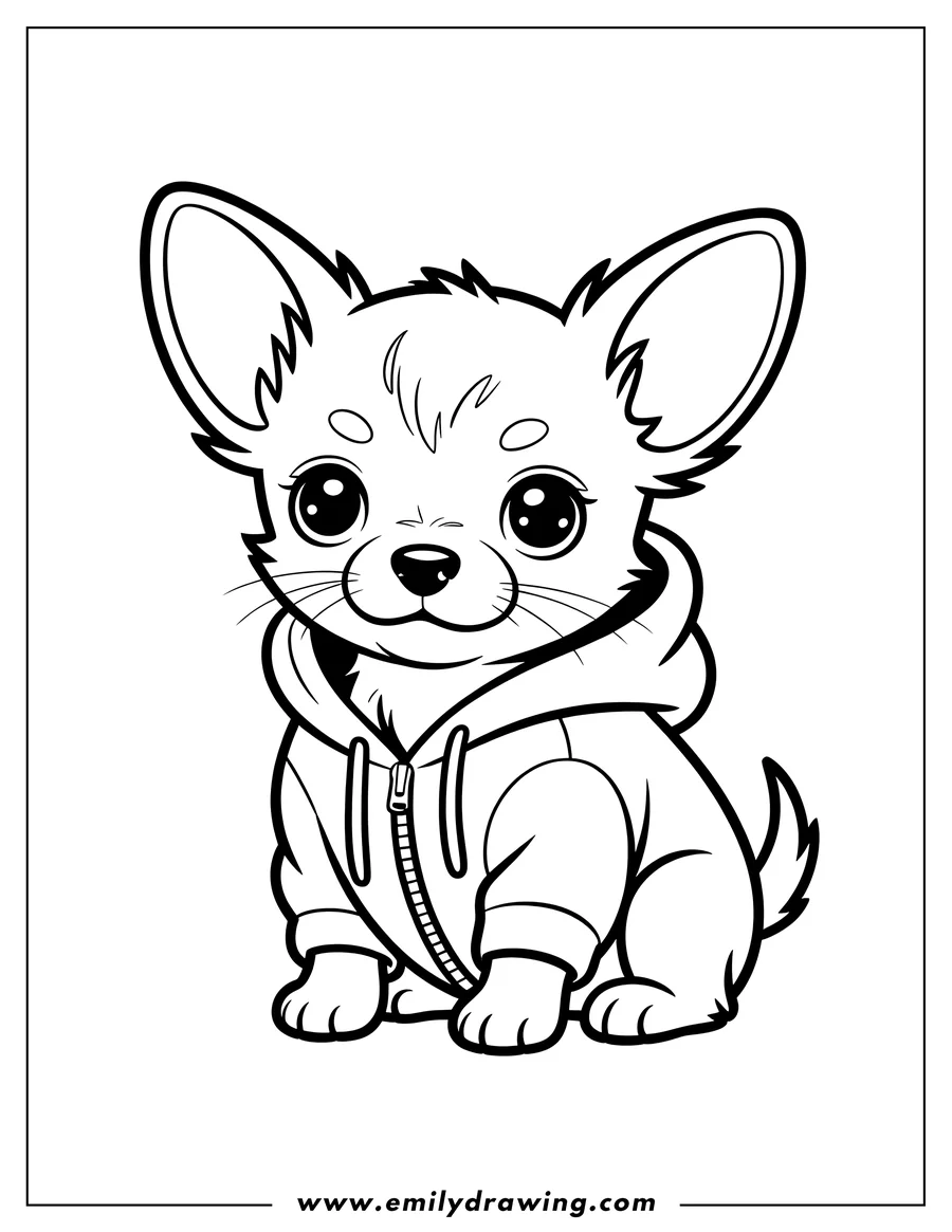 Outline of a chihuahua wearing a hoodie
