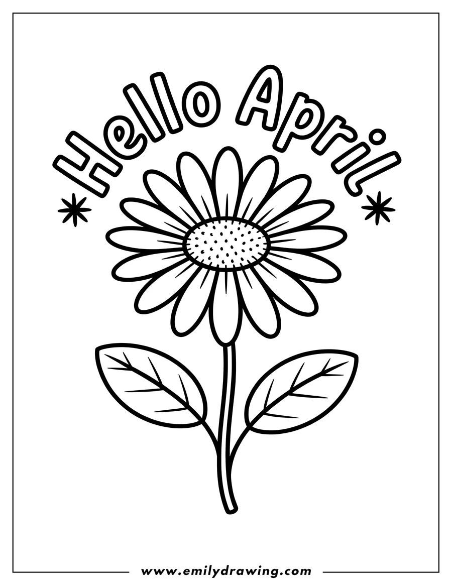 Outline of a daisy with the words 'Hello April' above it.