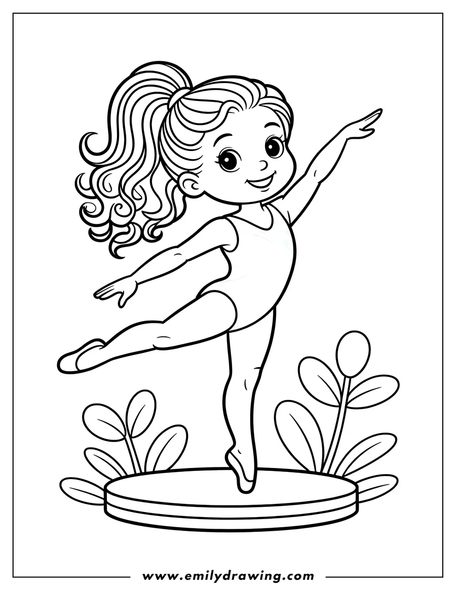 Outline of a young girl balancing gracefully on one leg in a gymnastics pose.