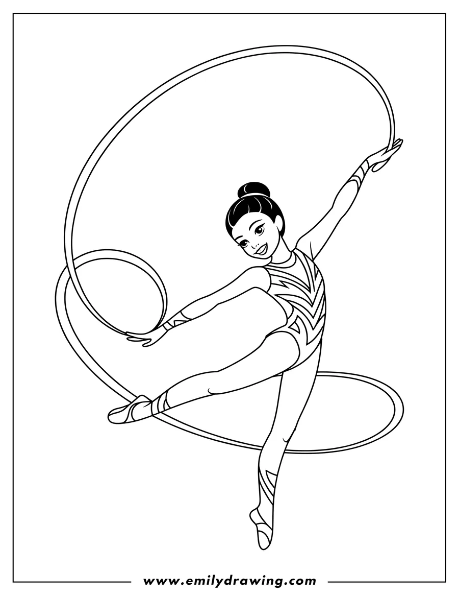 Outline of a rhythmic gymnast performing a pose with a ribbon, likely mid-routine.