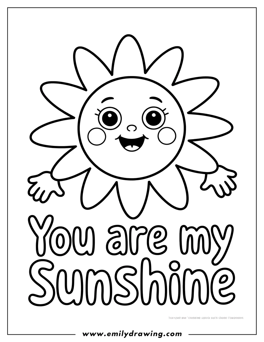 Outline of a cheerful cartoon sun character with a smiling face and arms reaching out, displayed above the bold text 
