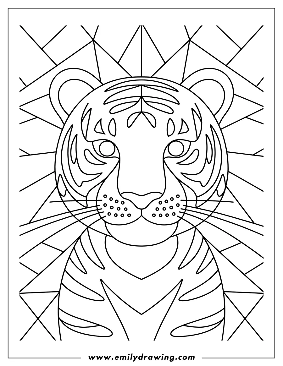 Outline of a tiger cub's face with a geometric pattern in the background.