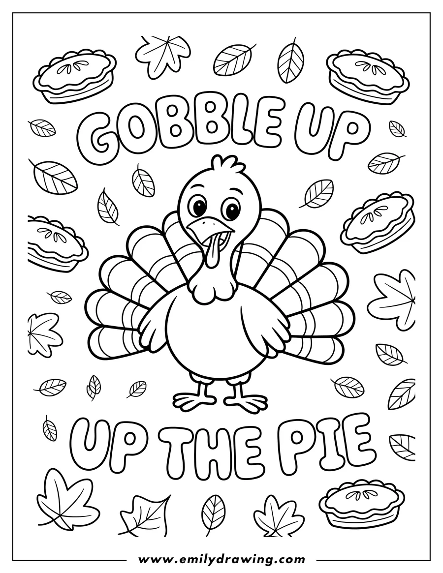 Line art of a turkey with the words