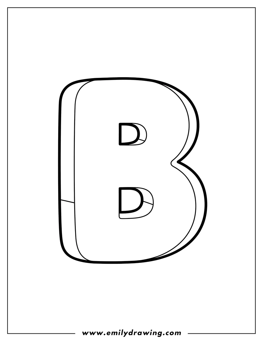 Linear illustration of 3D Uppercase Letter B Outline, in bubble letter style