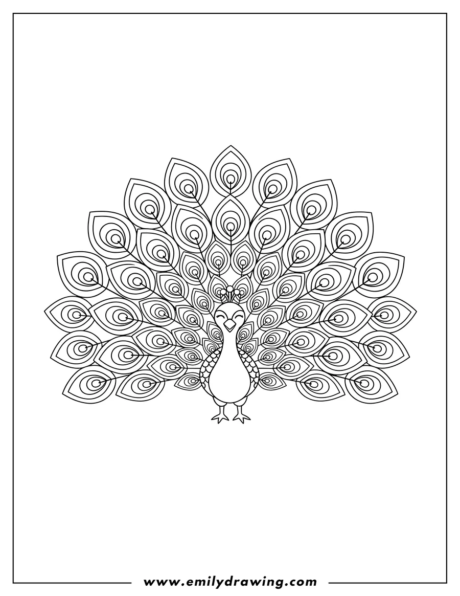 Free to print drawing of A simple peacock coloring page with fanned tail feathers