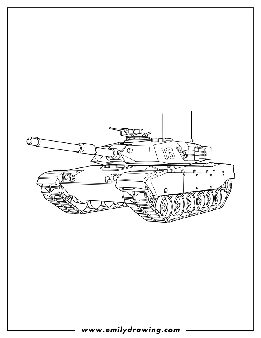 Linear illustration of accurate Cougar 13 military tank