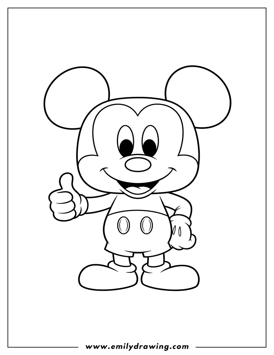 Vector style outline of adorable Mickey Mouse Funko Pop giving a thumbs-up