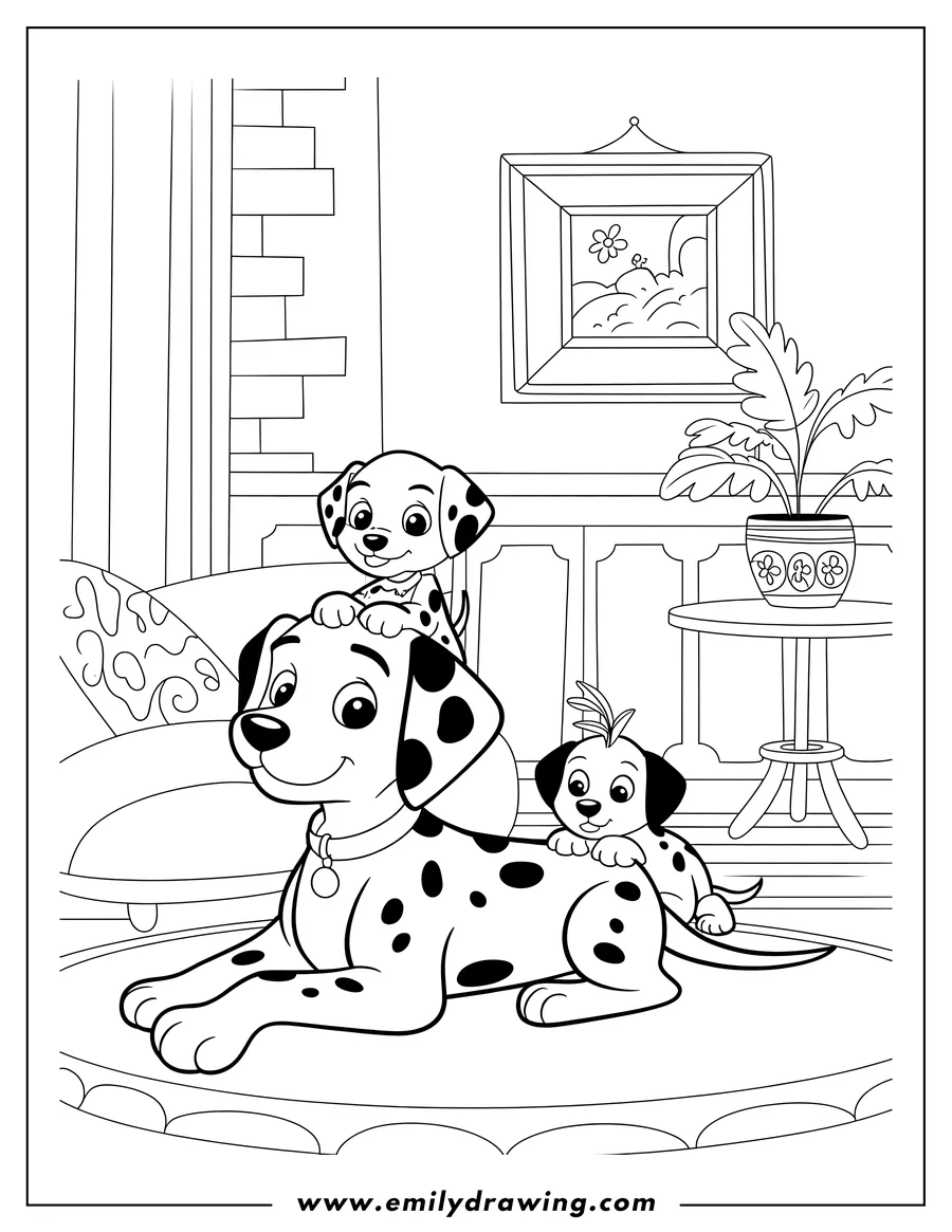 Coloring sheet featuring adult Dalmatian