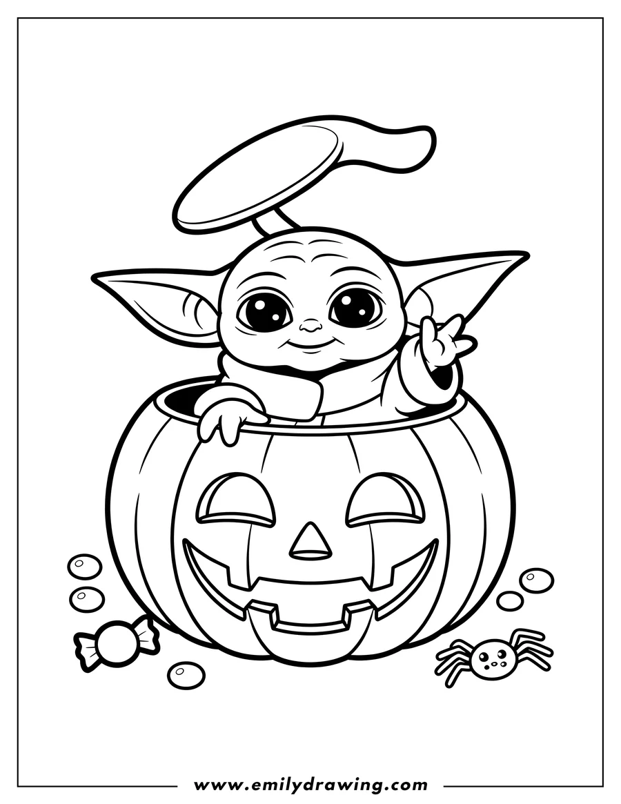 Doodle style coloring picture of alien character