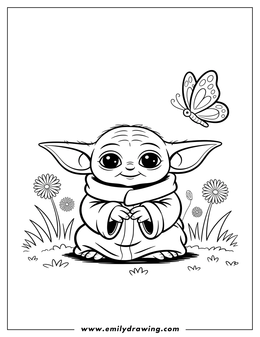 Black and white line art of alien Child