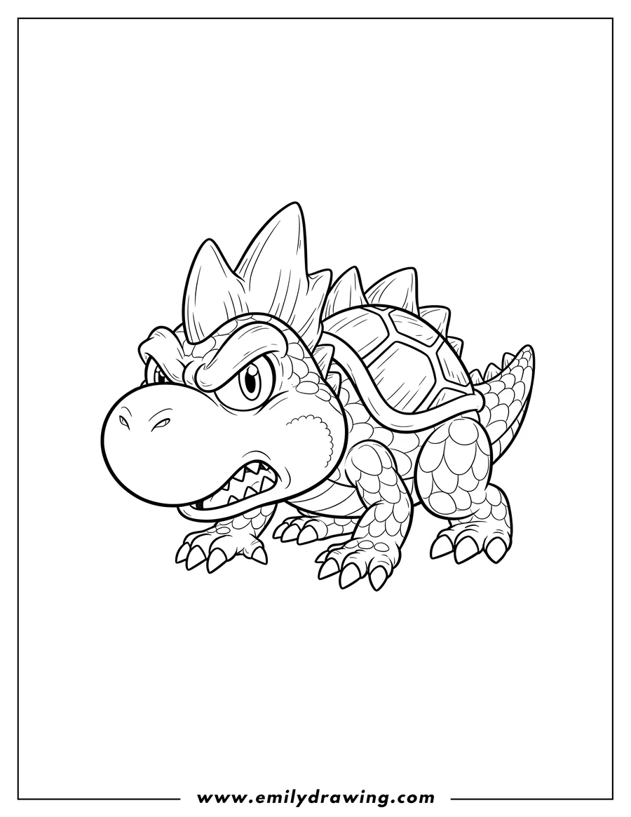 High quality printable angry Baby Yoshi Scaled, crawling, with a spiky crest for coloring