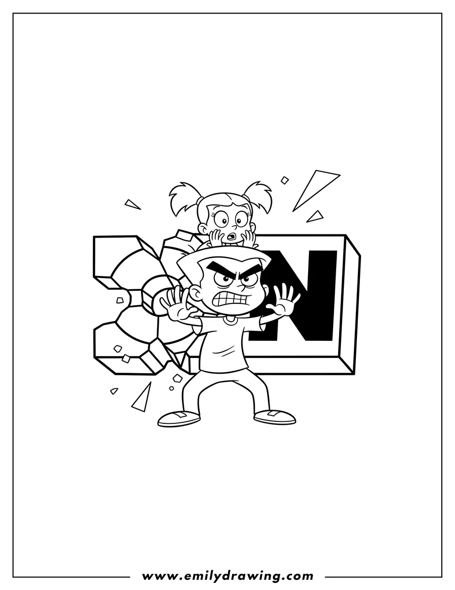 High quality printable angry Dexter protecting surprised Dee Dee from Cartoon Network for coloring