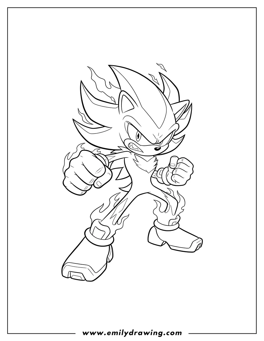 Coloring page of angry Shadow standing in a dynamic pose, making a fist