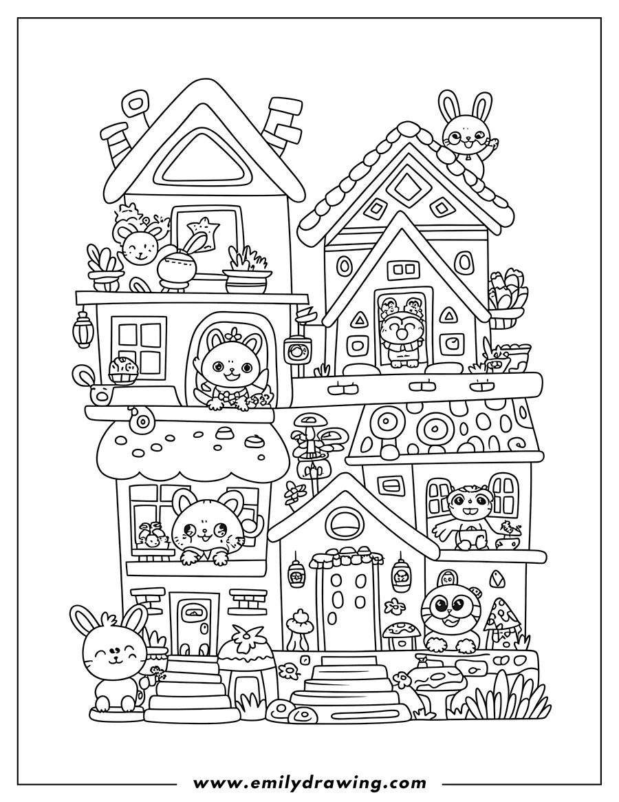 Coloring page of animal Village