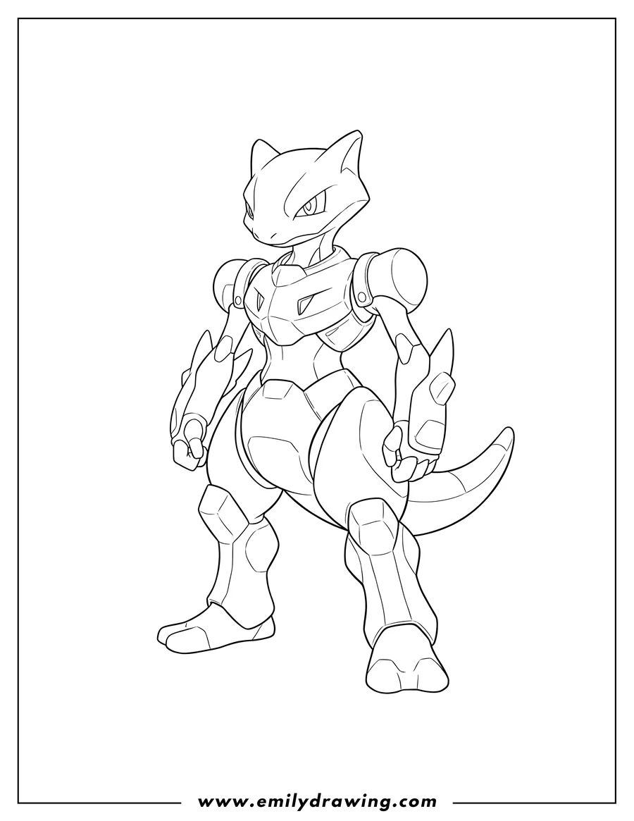 Free printable coloring sheet of armored Mewtwo Project M standing