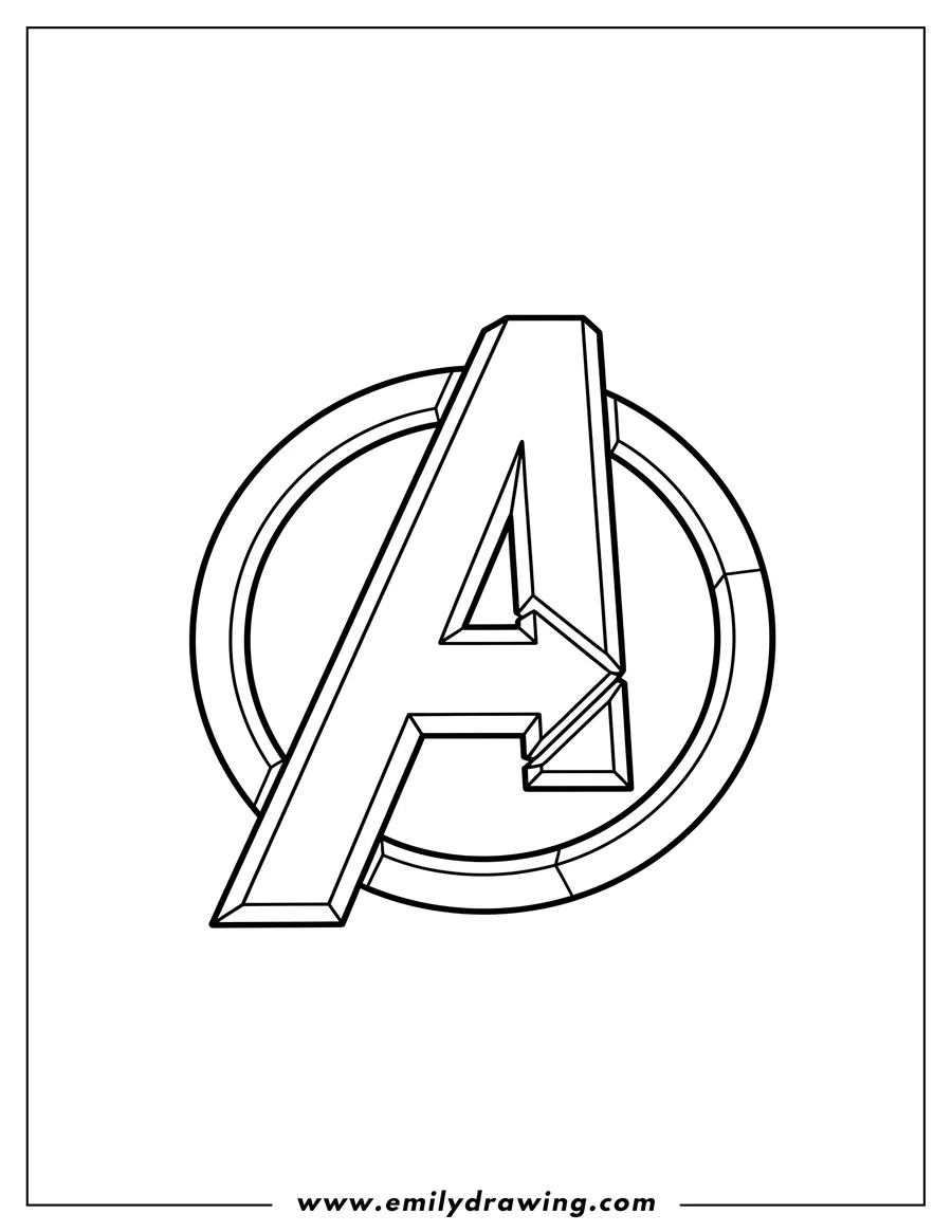 Free printable coloring sheet of avengers A logo with 3D effect to color
