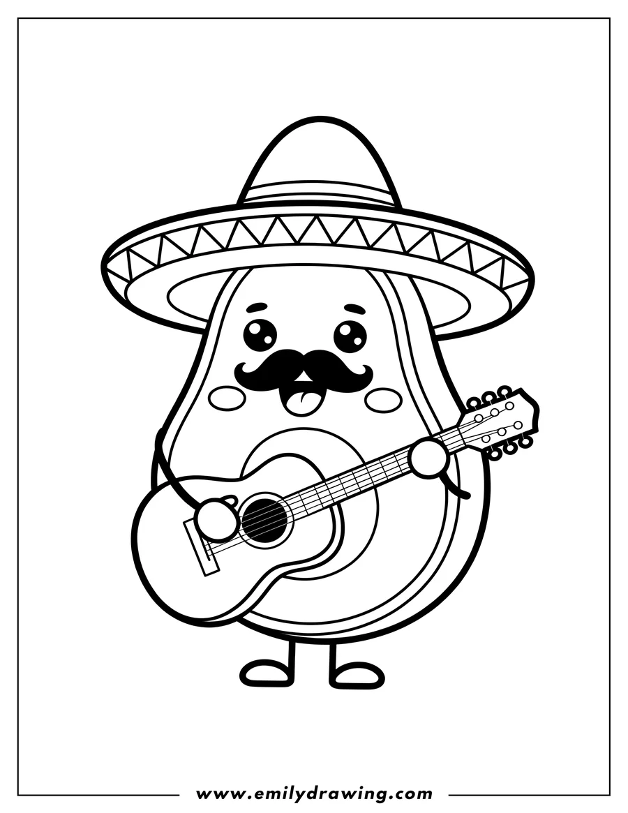 Printable line art of avocado Character