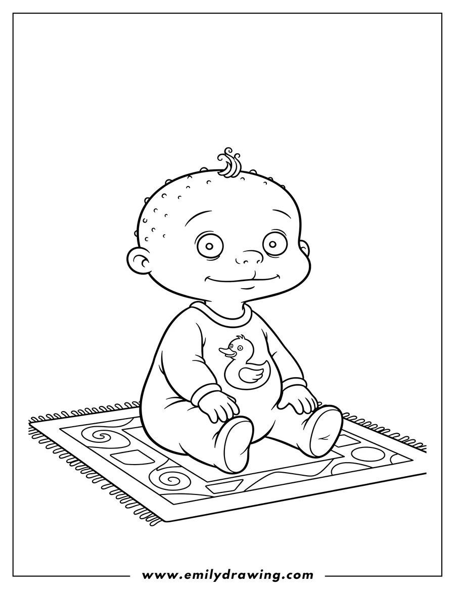 PDF style coloring page: baby Dil Pickles Rugrats sitting with wide eyes