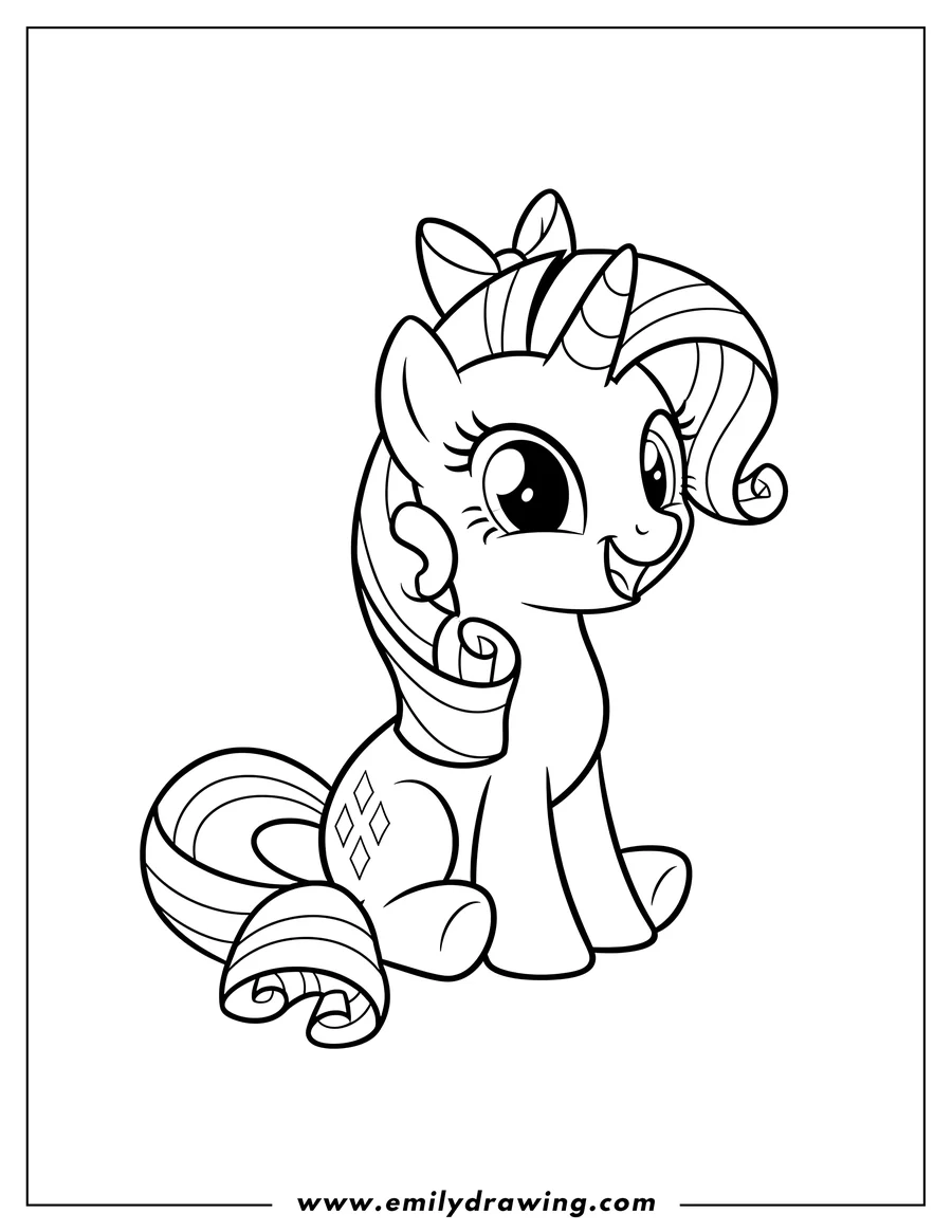 High quality printable baby Rarity sitting and smiling for coloring
