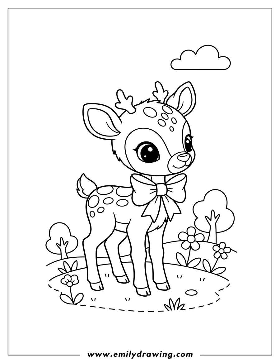 Vector style outline of baby Reindeer Preschoolers Scaled, a spotted fawn standing