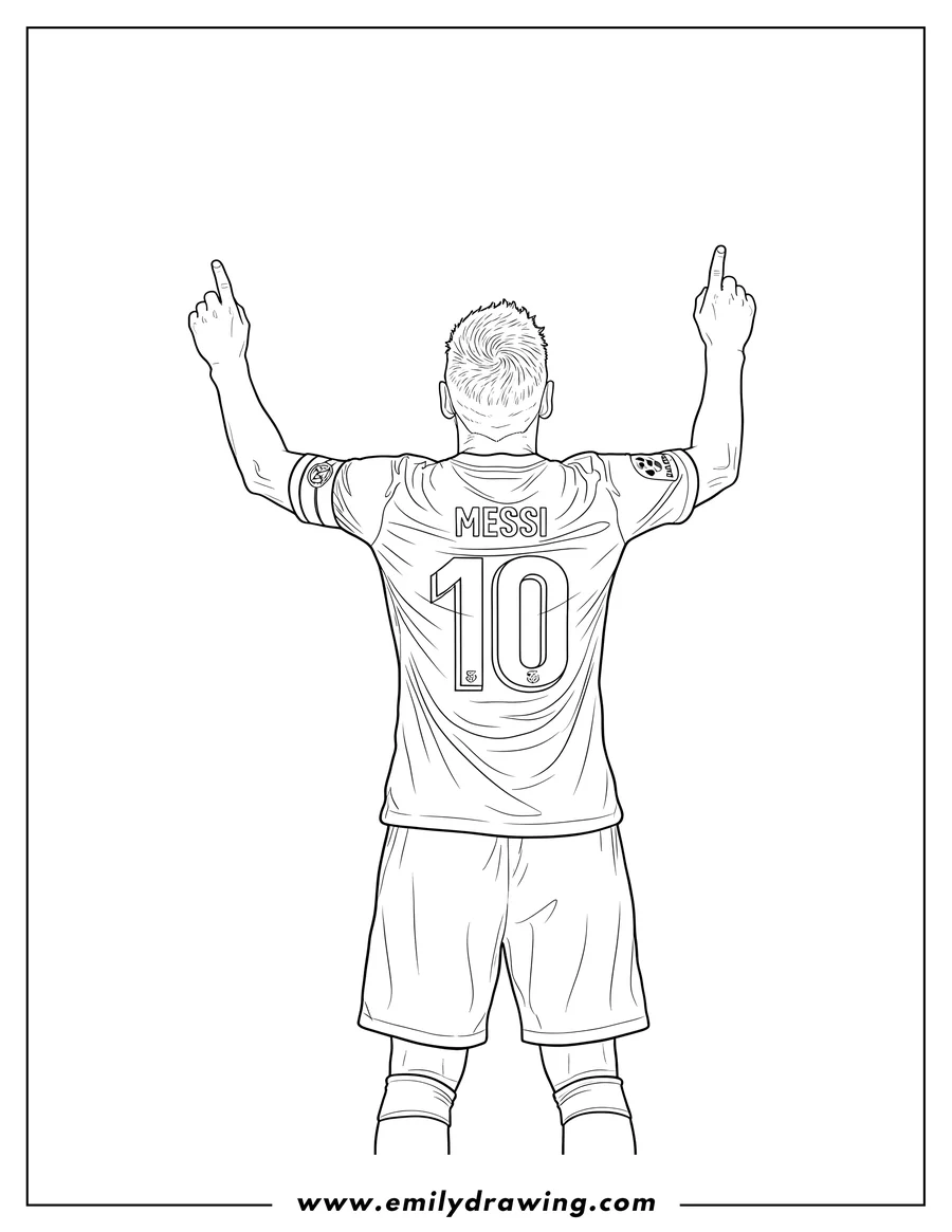 Vector style outline of back View Lionel Messi S Jersey, celebrating with arms raised and fingers pointing up