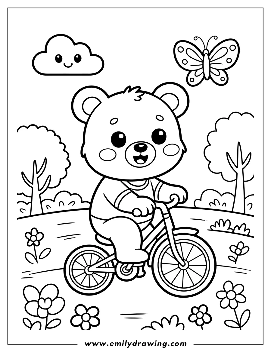 Full page coloring image of bear