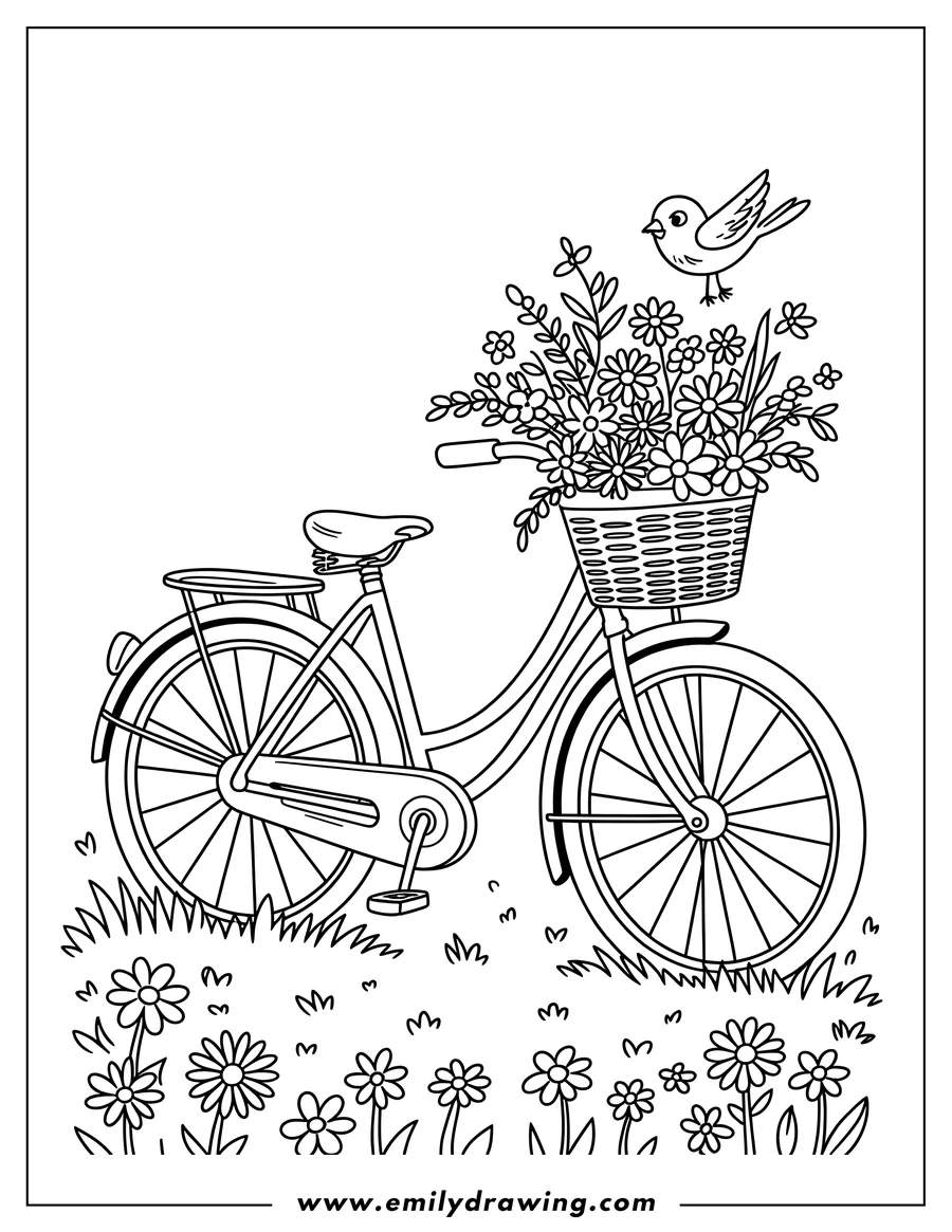Coloring sheet featuring bicycle