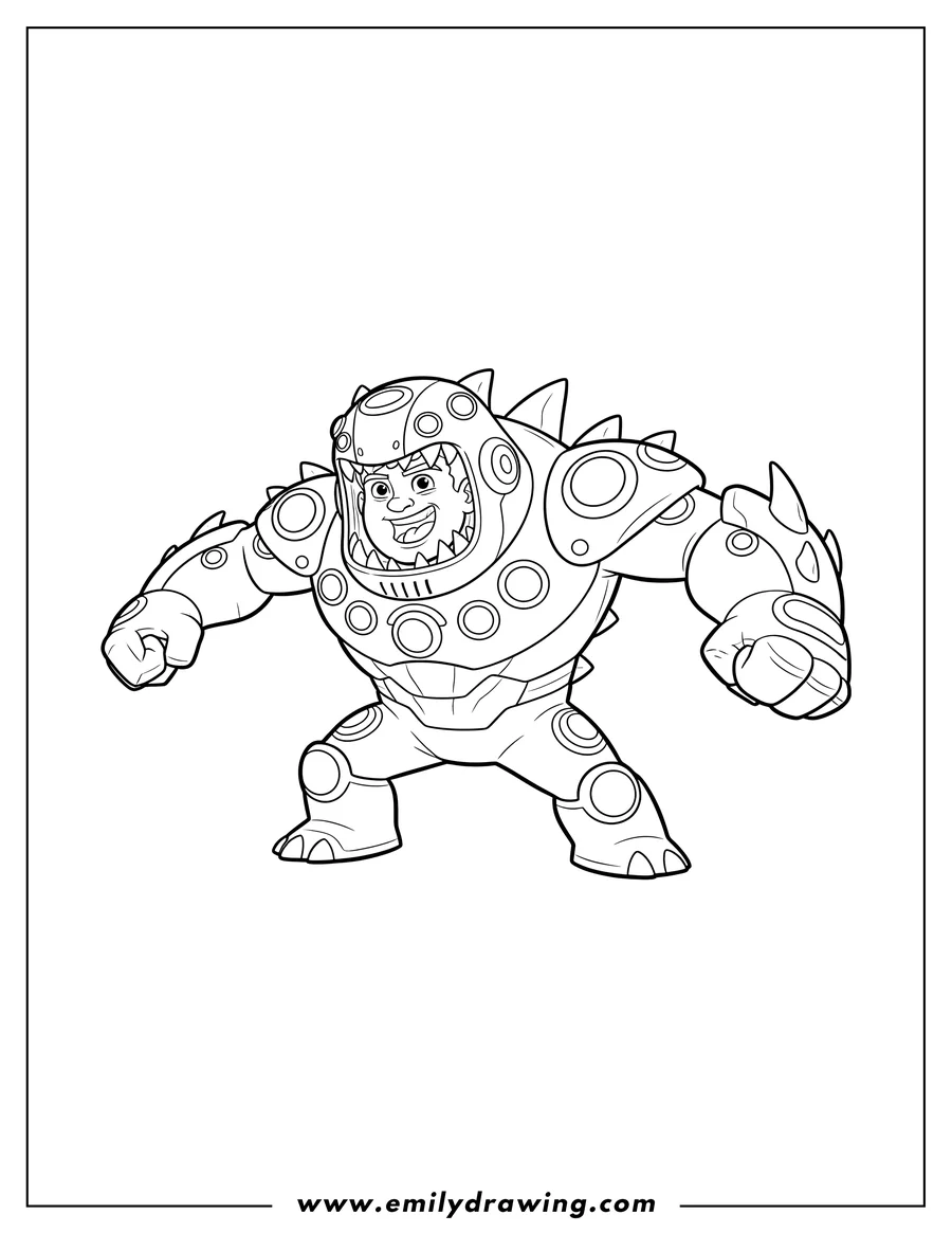 Vector style outline of big Hero 6 Fred Superhero Suit with multiple eyes and open mouth
