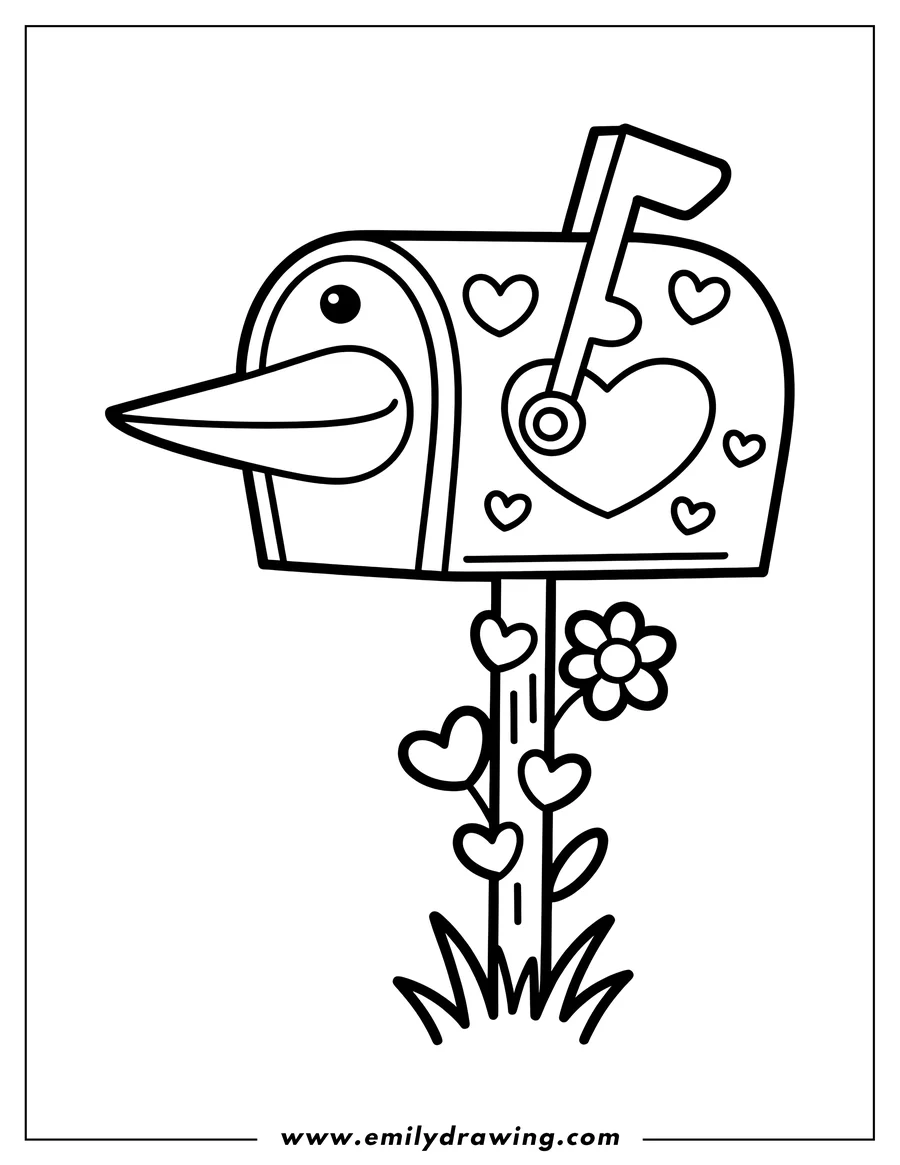 Coloring sheet featuring mailbox