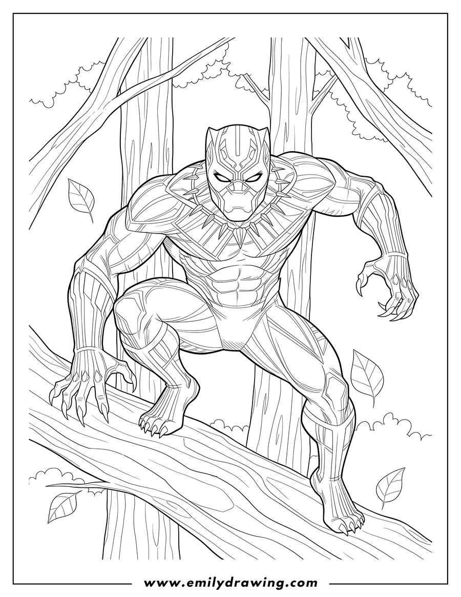 Vector style outline of black Panther crouching in a forest