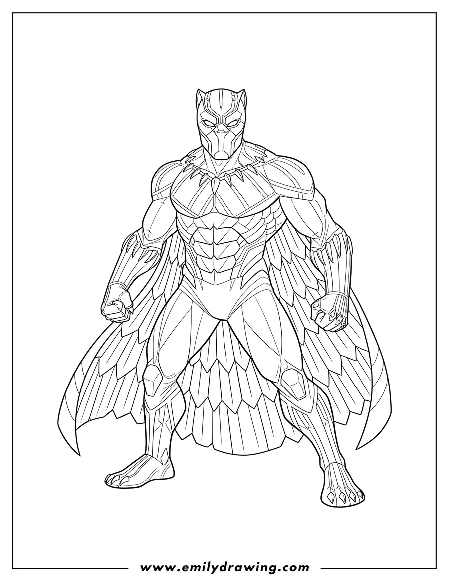 High quality printable black Panther Wakanda Scaled, standing powerfully for coloring