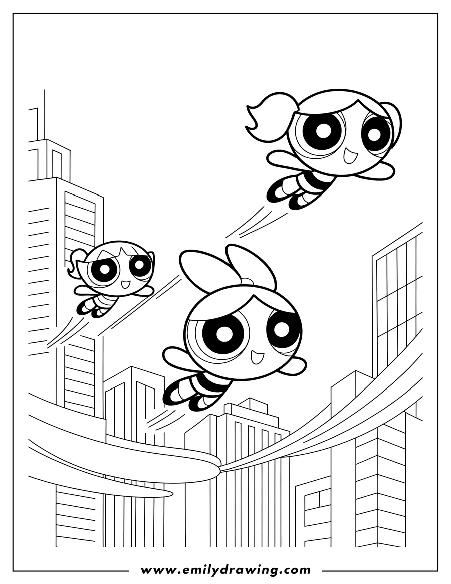 PDF style coloring page: superhero Girl (Blossom)