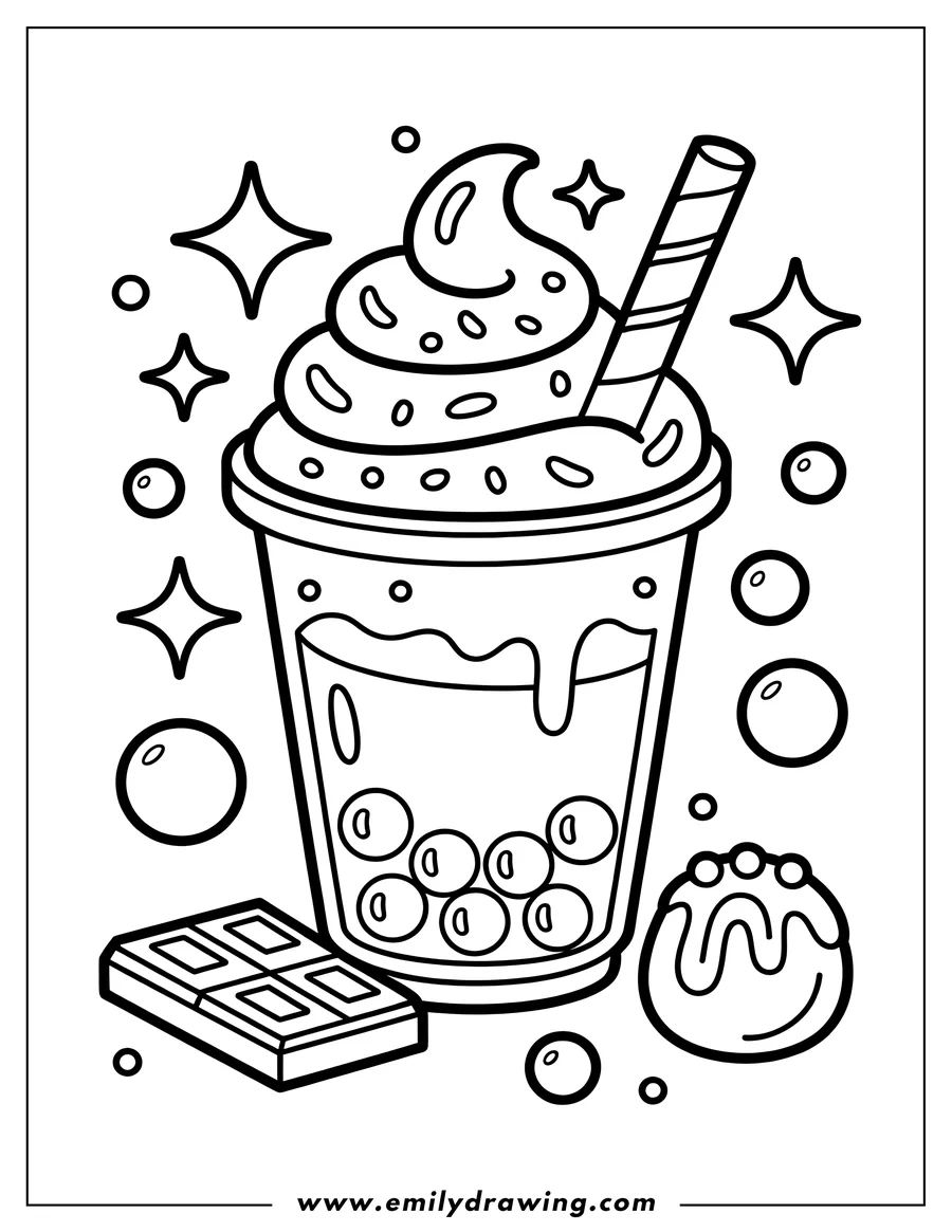 Printable line art of boba Tea